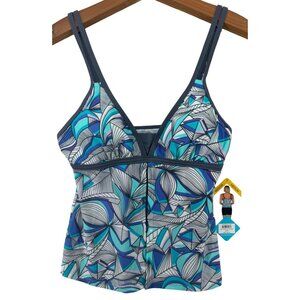 Free Country Women Tankini Sz M Swimsuit Top NEW MSRP $90 Padded Pale Aruba Blue